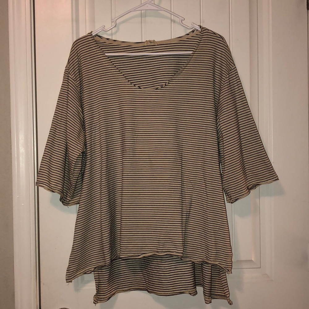POL black and white striped high low tee